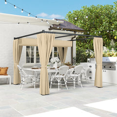 Outsunny 3 x 3(m) Retractable Pergola, Garden Gazebo Shelter with Curtains, for Grill, Patio, Deck, Khaki