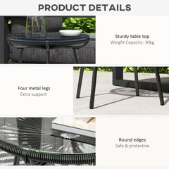 Outsunny Rattan Side Table, Round Outdoor Coffee Table, with Round PE Rattan and Tempered Glass Tabletop for Patio, Garden, Balcony, Black