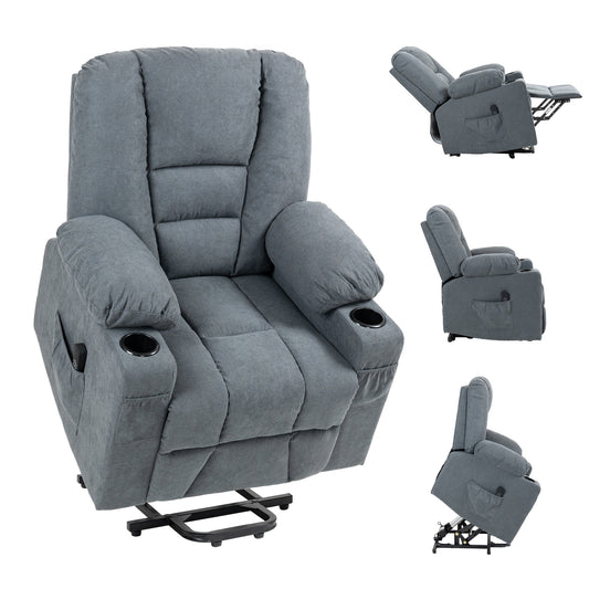 HOMCOM Oversized Riser and Recliner Chairs for the Elderly, Fabric Upholstered Lift Chair for Living Room with Remote Control, Side Pockets, Cup Holder, Grey