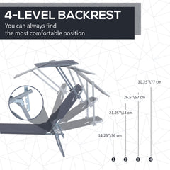 كرسي استرخاء خارجي قابل للطي من Outsunny، مسند ظهر قابل للتعديل بأربعة مستويات مع مظلة شمسية قابلة للتعديل للشاطئ والحديقة والفناء، رمادي