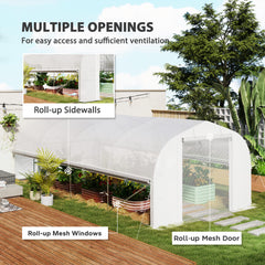 Outsunny 6 x 3 x 2m Walk-in Polytunnel Greenhouse, Zipped Roll Up Sidewalls, Mesh Door, 8 Mesh Windows, Tunnel Warm House Tent with PE Cover, Complimentary Plant Labels and Gloves, White