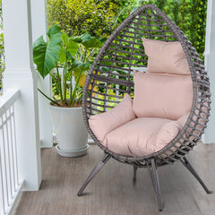 Outsunny Outdoor Egg Chair, PE Rattan Teardrop Chair with Full-body Soft Padded Cushion, Grey