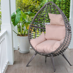 Outsunny Garden Egg Chair, Teardrop Outdoor PE Rattan Chair with Full-body Soft Padded Cushion, Grey