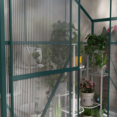 Outsunny 6 x 2.5ft Polycarbonate Greenhouse Walk-In Green House with Rain Gutter, Sliding Door, Window, Foundation, Green