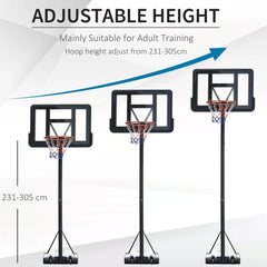 HOMCOM Portable Basketball Hoop Stand 231-305cm Height Adjustable w/ Moving Wheels