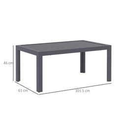 Outsunny Outdoor Side Table, Rectangular Patio Coffee Side Table with Steel Frame and Slat Tabletop for Garden, Balcony, Grey