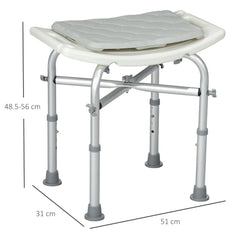 HOMCOM Aluminium Shower Stool for Elderly, Height Adjustable Shower Seat with Removable Padded Cushion, Shower Head Holder, Non-Slip Bath Stool for Seniors, Disabled, Pregnant, White