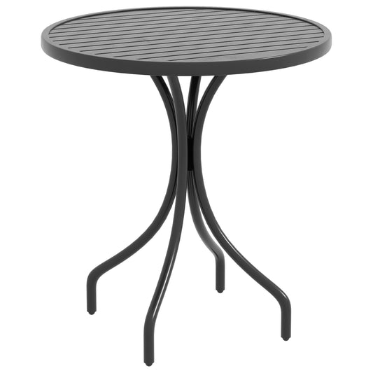 Outsunny 66cm Patio Table, Round Garden Table, Outdoor Side Table with Steel Frame and Slat Tabletop, Black