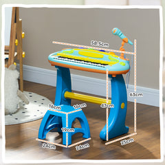 AIYAPLAY 37-Key Kids Piano w/ Microphone, Stool, LED Lights, Record & Replay, Function, Blue