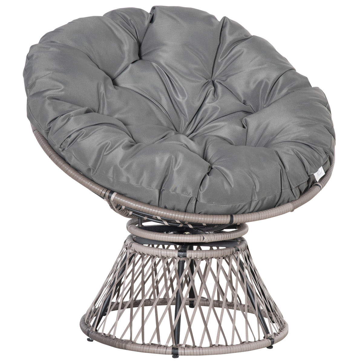 Outsunny 360√Ç¬∞ Swivel Rattan Papasan Moon Bowl Chair Round Lounge Garden Wicker Basket Seat with Padded Cushion Oversized for Outdoor Indoor, Grey