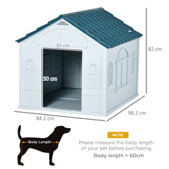 PawHut Plastic Weather-Resistant Dog House, for Indoors and Outdoors, Large Dogs - White and Blue