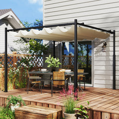 Outsunny 3 x 3(m) Metal Pergola with Retractable Roof and Magnetic Fixture, Outdoor Gazebo Garden Pergola Kit Sun Shade Canopy, UPF30+, 80mm Metal Column, Cream White