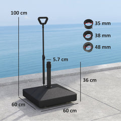 Outsunny Garden Parasol Base with Adjustable Wheels and Handle, Garden Sun Umbrella Base Parasol Stand, Filled Up to 55kg with Stand, 45kg with Water for 35, 38, 48 mm Poles, Black