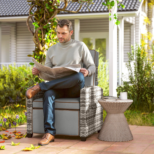 Outsunny 145√Ç¬∞ Reclining Rattan Armchair, with Footrest - Mixed Grey/Grey