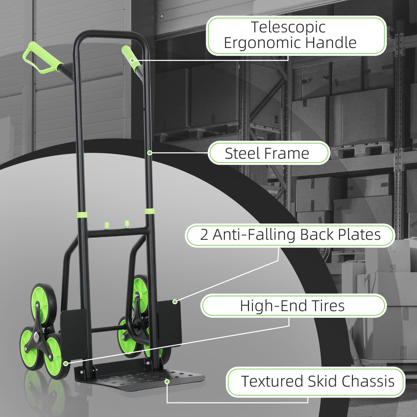DURHAND Six-Wheel Folding Sack Barrow Trolley - Black/Green