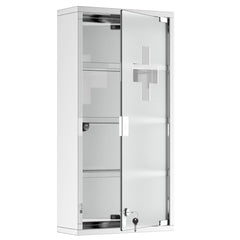 HOMCOM 4 Tier Stainless Steel Wall Mounted Medicine Cabinet Glass Lockable Door Storage Shelves Houseware Bathroom Furniture 60Hx30Wx12D(cm) w/2 Keys