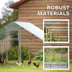 PawHut Walk in Chicken Run w/ Cover, Feeding Door, Hanging Feeder, Perch, for 6-8 Poultry