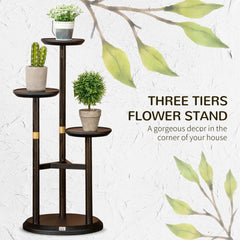 Outsunny 3-Tier Plant Stand, Plant Shelf Rack, Bamboo Display Stand, 46x46x86cm, Dark Walnut