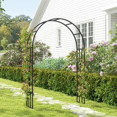 Outsunny Steel Garden Arch, 2.2m High x 1.5m Wide Metal Garden Trellis for Climbing Plants Roses Wisteria Vines, Outdoor Wedding Arch for Bridal Party Ceremony Decoration, Black