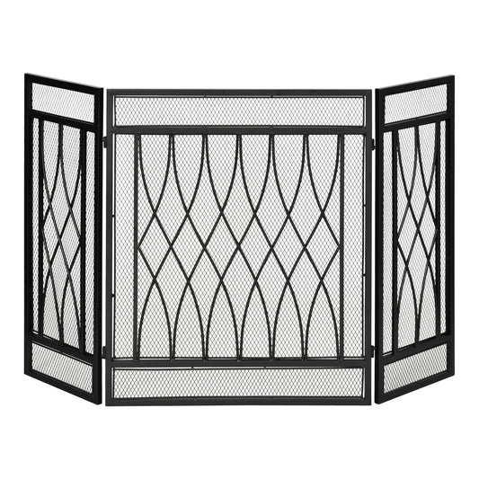 HOMCOM 126cm 3-Panel Metal Folding Fireplace Screen Heat Flame Protective Guard Child Pet Home Spark Barrier Surround w/ Mesh Pattern