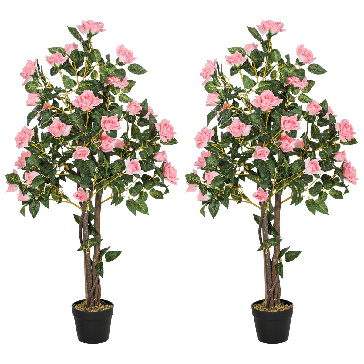 HOMCOM Set of Two Faux Rose Plants, with Pots