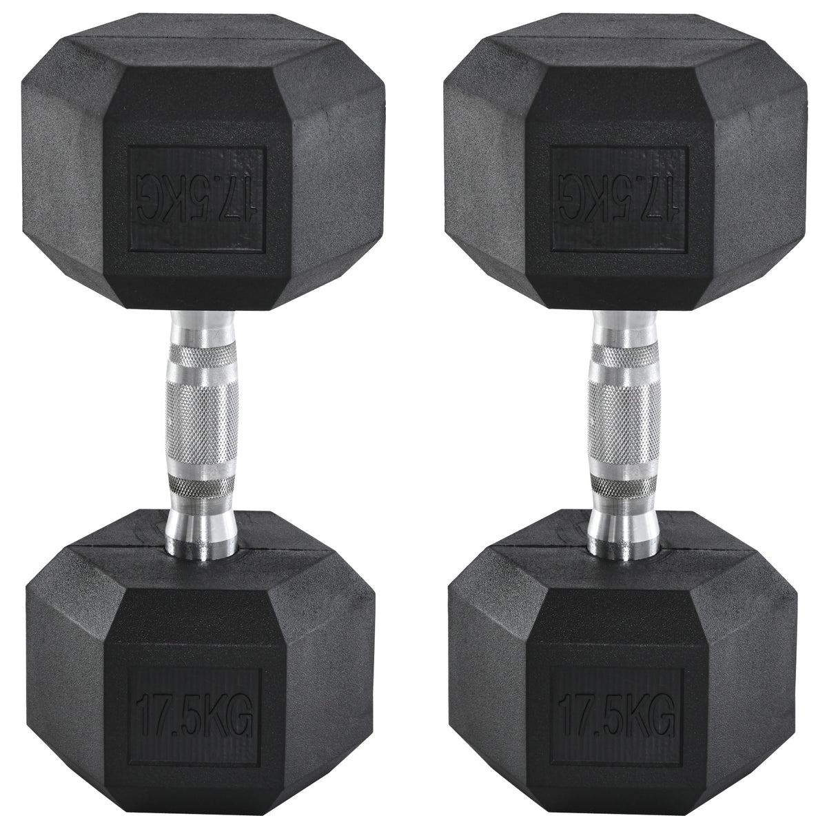 HOMCOM 2x17.5kg Rubber Hex Dumbbell Portable Hand Weights Dumbbell Home Gym Workout Fitness Hand Dumbbell