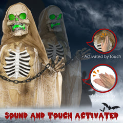 HOMCOM 6' Hanging Skeleton Ghost Halloween Animatronic, with Glowing Eyes and Chest