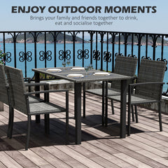 Outsunny Outdoor Dining Set 5 Pieces Patio Conservatory with Tempered Glass Tabletop,4 Dining Chairs - Grey