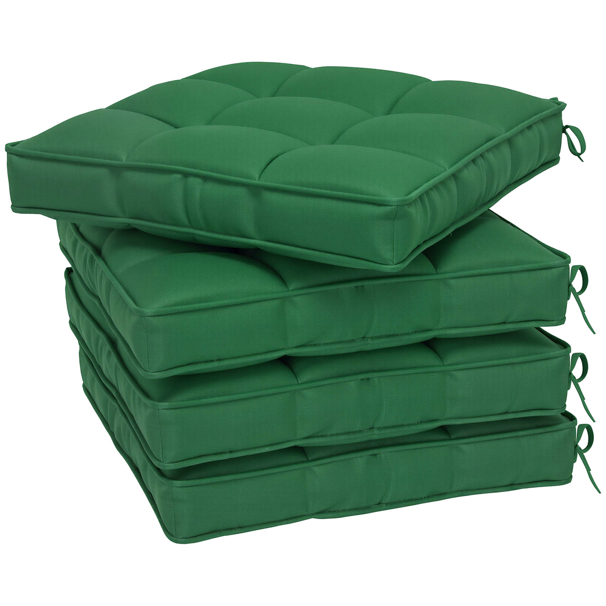 Outsunny Set of 4 Garden Seat Cushion with Ties, 42 x 42cm Replacement Dining Chair Seat Pad, Green