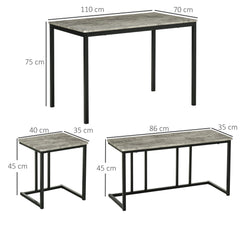 طقم طاولة طعام وكراسي من HOMCOM لأربعة أشخاص، طقم طاولة ومقعد مطبخ بتأثير خرساني مع إطار فولاذي، طقم غرفة طعام مكون من 4 قطع، رمادي