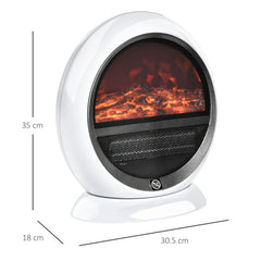 HOMCOM Freestanding Electric Fireplace Indoor Space Table Top Heater with Realistic Flame Effect, Rotatable Head, Overheating Protection, 1500W, White