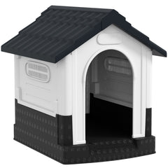 PawHut Plastic Dog Kennel with Windows, for Garden Patio, Miniature Dogs, 64.5 x 57 x 66cm - Grey