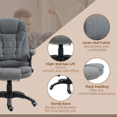 Vinsetto Massage Recliner Chair Heated Office Chair with Six Massage Points Linen-Feel Fabric 360√Ç¬∞ Swivel Wheels Grey