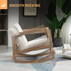 HOMCOM Rocking Chair, Upholstered Sofa Armchair with Cushion and Wood Base for Living Room and Bedroom, Cream White