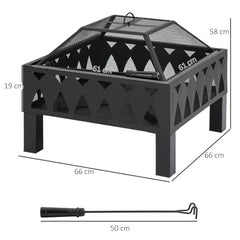 Outsunny 66cm Outdoor Fire Pit with Screen Cover, Wood Burner, Log Burning Firepit Bowl with Poker for Patio, Backyard, Black