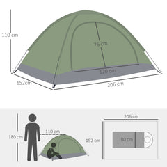 Outsunny 2 Person Camping Tent, Camouflage Tent with Zipped Doors, Storage Pocket, Portable Handy Bag, Dark Green