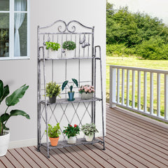 Outsunny Indoor Outdoor Freestanding 3-Tier Garden Plant Stand Metal Flower Display Rack for Potted Plants Balcony D√É¬©cor 44L x 25W x 96H cm