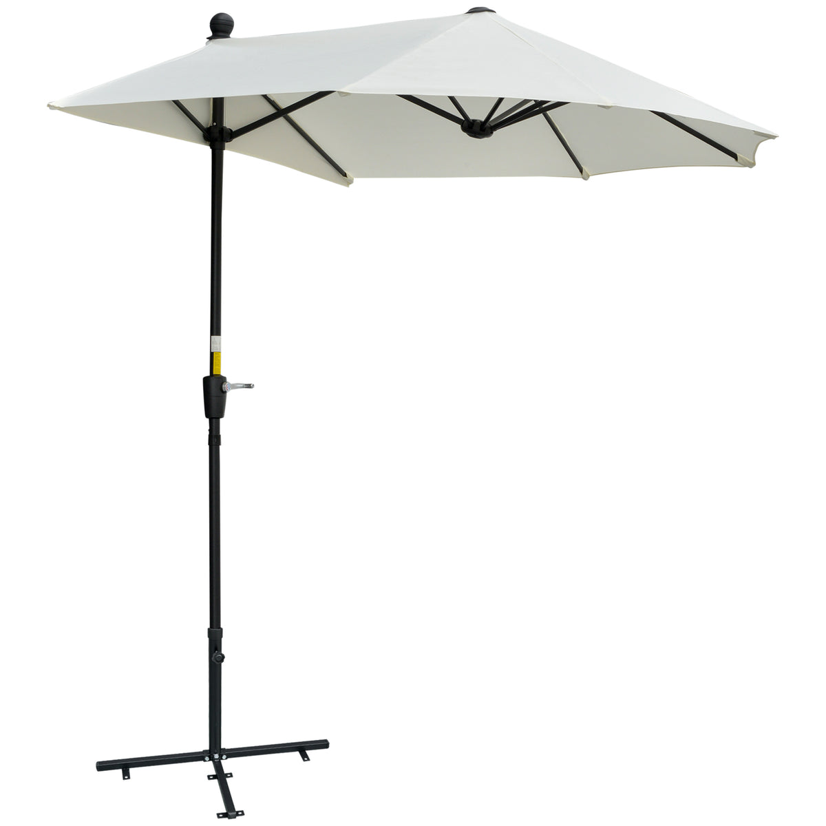 Outsunny 2m Half Parasol Market Umbrella Garden Balcony Parasol with Crank Handle, Base, Double-Sided Canopy, Cream White