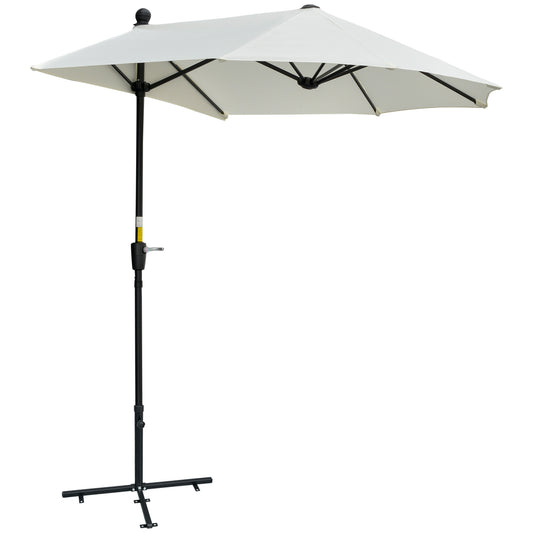 Outsunny 2m Half Parasol Market Umbrella Garden Balcony Parasol with Crank Handle, Base, Double-Sided Canopy, Cream White