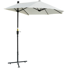 Outsunny 2m Half Parasol Market Umbrella Garden Balcony Parasol with Crank Handle, Base, Double-Sided Canopy, Cream White