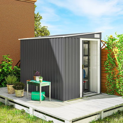 Outsunny 7 x 5ft Galvanised Metal Shed, with Sliding Door - Dark Grey