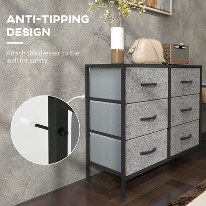 HOMCOM Fabric Chest of Drawers, Storage Drawers, Industrial Bedroom Dresser with 6 Fabric Drawers, Steel Frame and Wooden Top for Nursery, Living Room, Hallway, Black