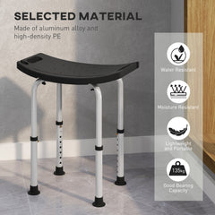 HOMCOM Height Adjustable Bath Stool, Aluminium Shower Stool with Non-Slip Pads for Elderly, Disabled, Seniors, Pregnant, Black