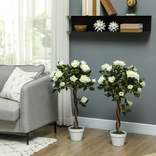 Outsunny Set of Two Faux Rose Trees - White