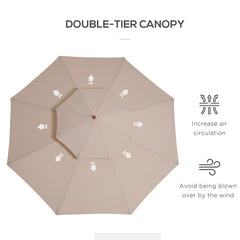 Outsunny 2.7m Elegant Wooden Frame Parasol Umbrella - Beige