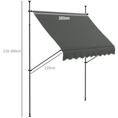 Outsunny 2.5 x 1.2m Retractable Awning, Free Standing Patio Sun Shade Shelter, UV Resistant, for Window and Door, Dark Grey