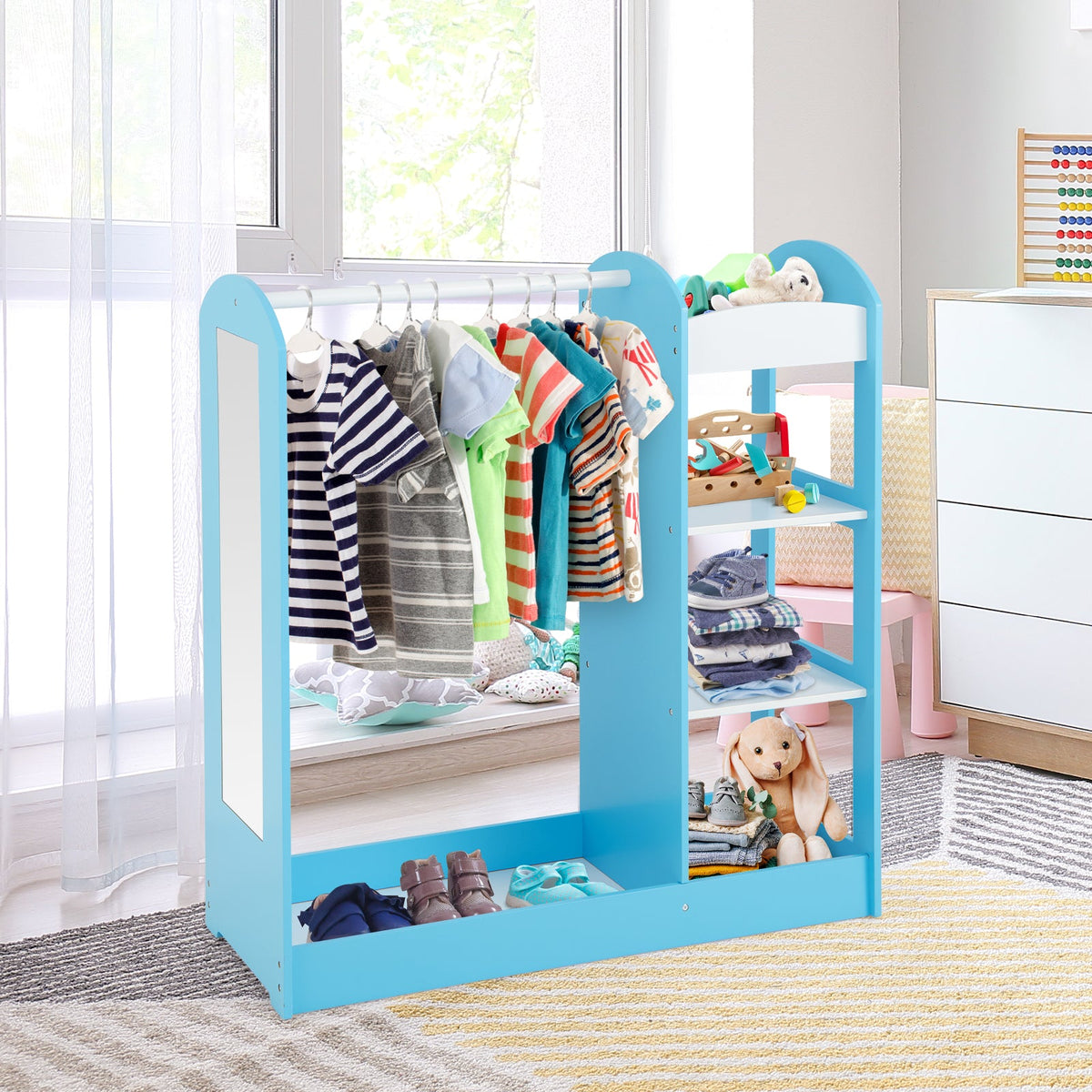 Kids Dress up Storage with Mirror-Blue