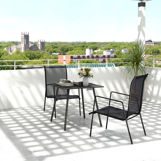 Outsunny Square Garden Table with Slat Top, Steel Frame, Outdoor Table for 4 Person, 80 x 80 x 74 cm, Black