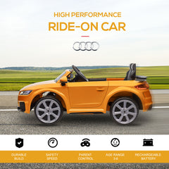 HOMCOM Kids Licensed Audi TT RS Ride-On Car 12V Battery w/ Remote Suspension Headlights and MP3 Player 3km/h Yellow