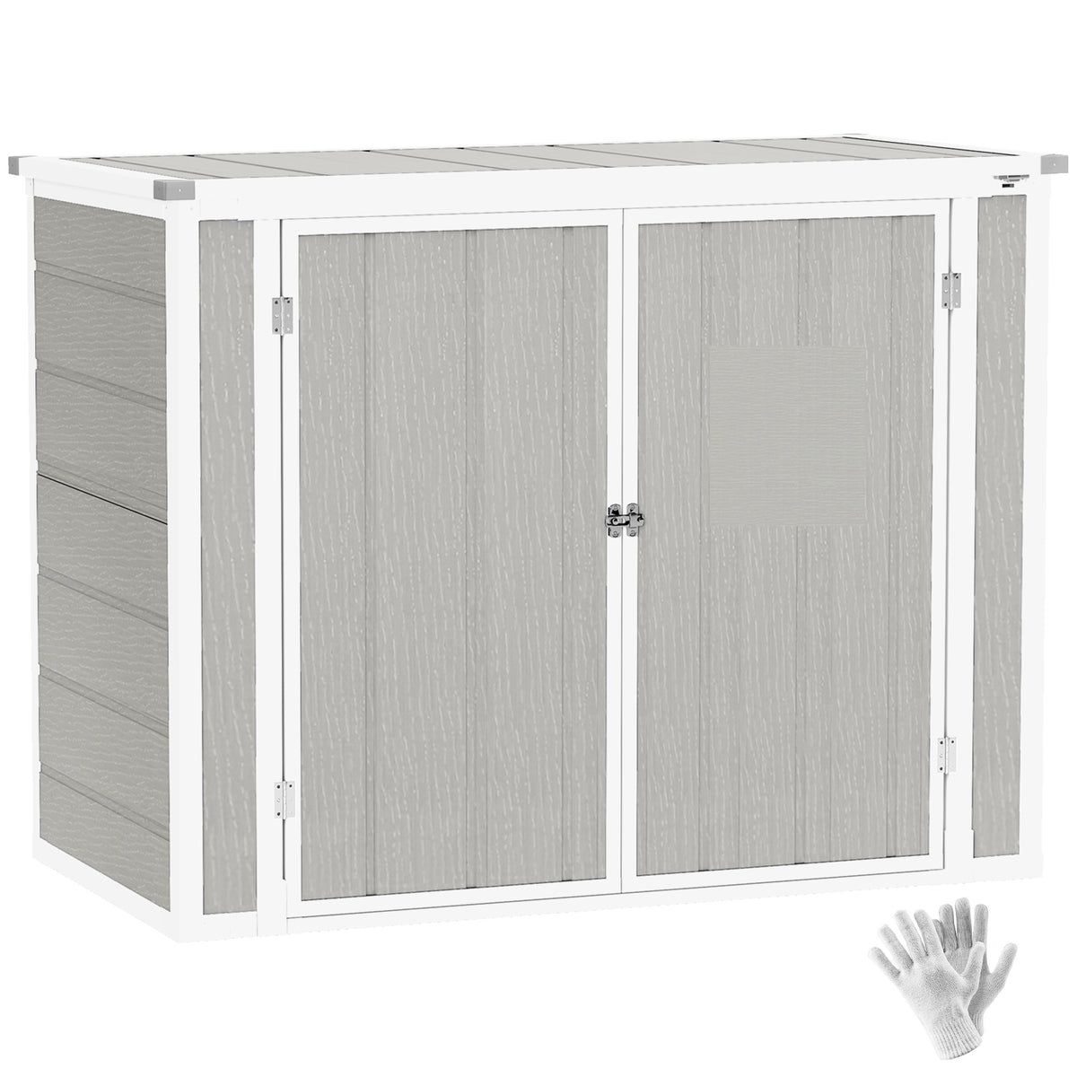 Outsunny 4.7 x 2.5FT Garden Shed, Lockable Outdoor Storage Shed with Openable Lid, Small Shed for 2 Trash Cans, Tools, Patio, Light Grey